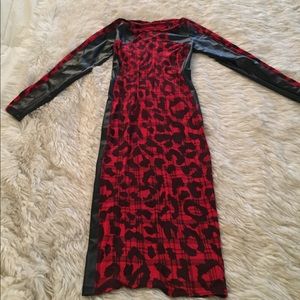 Stylish Red Leopard Print Dress w/ leather detail